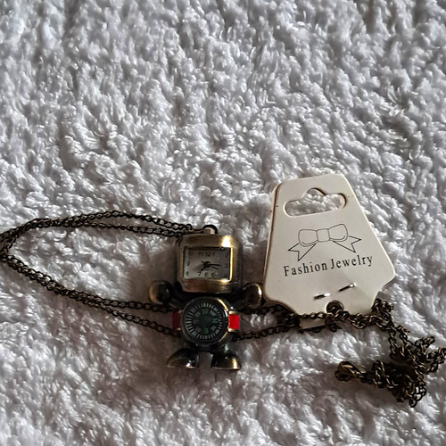 Bronze metal robot charm - robot,