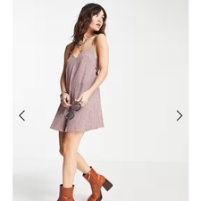 TopShop Pink Brown Micro Gingham Strappy Tie Back Playsuit Romper SZ 2