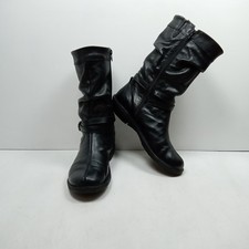 Moshulu Teacake Black Leather Slouchy Mid-Length Boots UK 6.5 EU 40