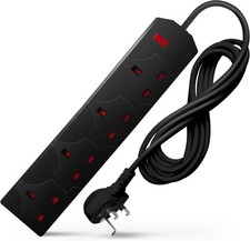 DESIRETECH Black Electric Extension Lead - 4 Gang, 5 Metre Cable with UK Plug