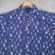 Vintage Nautica Shirt Mens XL Blue Made USA All Over Print Yacht Sailing Casual