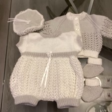 Hand Knitted 5 Piece White &