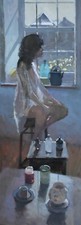 Attractive Zlatan Pilipovic Original Oil Painting Portrait Of A Woman By Window