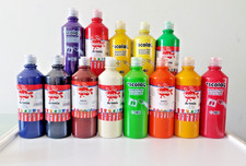 SCOLA Artmix 600ml Tempura Kids Paint. Red Black Brown Green Orange Yellow White