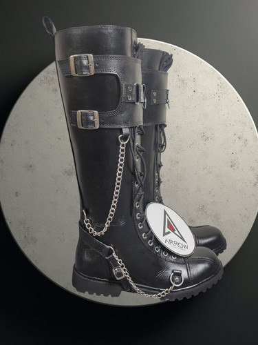 Men black leather knee high - leather,