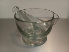 Unique Vintage Handmade Clear Glass Pestle And Mortar Great Condition 8.5cm Tall
