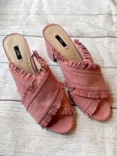 MANGO pink suede fringed mule
