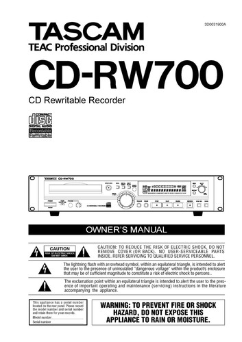 User manual for - manual, tascam