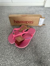 Havaianas Brasil Logo Kids Girls Pink Flip Flops / Sandals - Size 33/34 UK 1/2