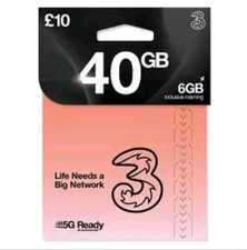 Three PAYG SIM £10 Bundle – 40GB Data Unlimited Calls & Texts –Free RM 1st Class