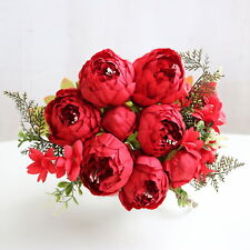 13 Heads Silk Peony Artificial Fake Flowers Wedding Bouquet Home Party Decor