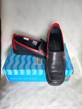 Softwaves Leather Low Wedge Heeled Shoes Size 3 Navy & Red Leather