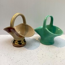 2 STONEWARE POSY BASKET POTS, DEE CEE, C 1950s