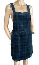 Tu ~ Dark Green Check Needle Cord Corduroy Dungaree Pinafore Dress Size 10