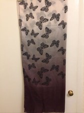 Ladies Scarf/Wrap/Pashmina in Pale Pink to Burgundy with Black Butterflies.