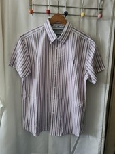 WOW~Mens~Thomas Nash~Striped~Cotton Rich~Short Sleeve Casual Shirt~Size Large