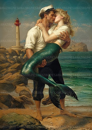 Mermaid sailor art print - mermaid,