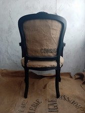 Deconstructed Open Arm Chair French Vintage Carved Printed Grain Sacking Grey
