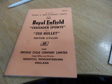 LIST OF SPARE & REPLACEMNET PARTS 1963 ROYAL ENFIELD CRUSADER SPORTS 350 BULLET