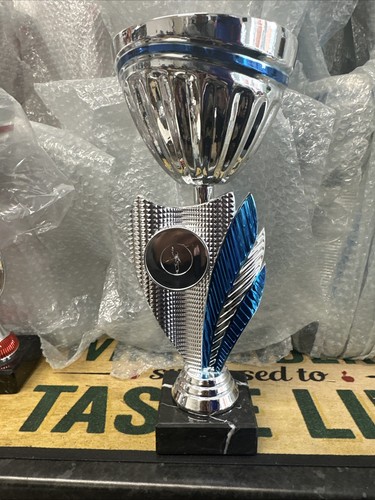 Silver blue trophy cup 32cm - ,