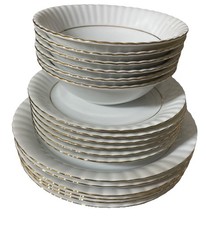 18pce -6place Vintage Chodziez Iwona White dinner plates bowls with gold edge