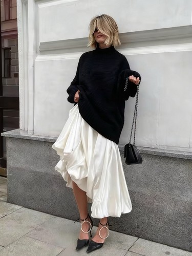 Long satin skirt - long,