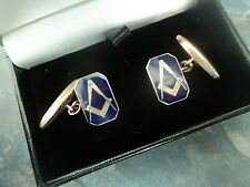 9ct Gold Masonic Cufflinks Blue Enamel Vintage hm 1987 Birmingham  NOT PLATED
