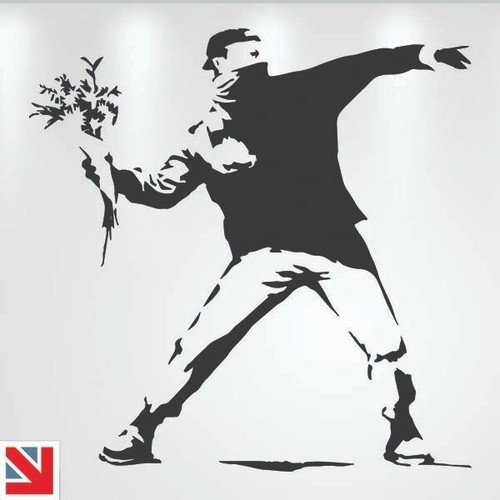 Banksy flower thrower wall - banksy, art