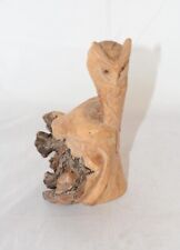Carved Wooden Long Eared Owl On Tree Stump Root Figure Sculpture 6.5"