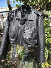 Vintage AKASO Mens Black Leather biker punk jacket 40 chest YKK metal zip