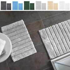 Two Piece Bath & Shower Mat Set, Luxury 100% Cotton Ribbed Striped Bathroom Mats