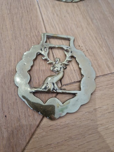 Vintage horse brass stags - brass,