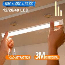 LED PIR Motion Sensor Strip Light Magnetic Cabinet Closet USB Rechargeable Lamp