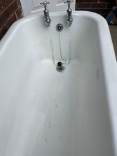 White vintage cast iron Bath With Original Taps, Slight Damage No Legs
