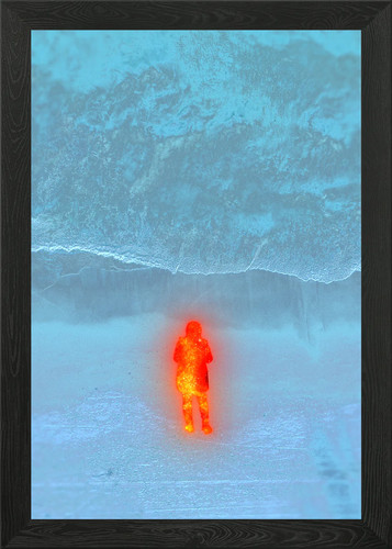 Fiery figure blue beach - fiery,
