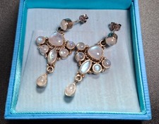 Blue Flash 925 sterling silver rainbow moonstone chandelier drop earrings