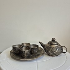 Vintage Turkish Arabic Moroccan Tea Set - Teapot, 4 Cups & Tray