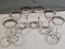 Vintage Set of 6 Artistic Silver Gilt Scale Band Claw Twisted Stem Wine Glasses
