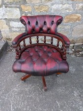 Vintage Red Leather Chesterfield Style Swivel Captains Chair 