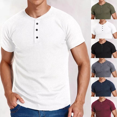 Men ribbed henley - ribbed,
