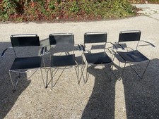 4X Italian Giandomenico Belotti Stacking Dining Chairs In Black Leather / Chrome