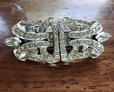 vintage duette art deco clear rhinestone double dress clip brooch -140