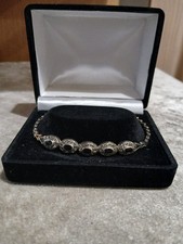 Sterling Silver Onyx And Marcasite Bracelet