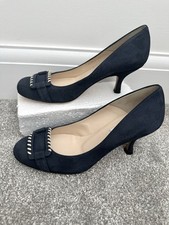 L. K. Bennett Women Navy Blue Suede Mid Heel Slip On Court Shoes Size Uk 4 Eu 37