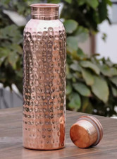 Hammered Pure Copper Water Bottle 950 ml Pure Copper Free Ship.
