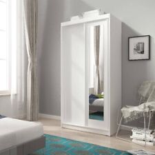 Brand New Modern Sliding Door Mirrored Wardrobe Alaska in White 100cm