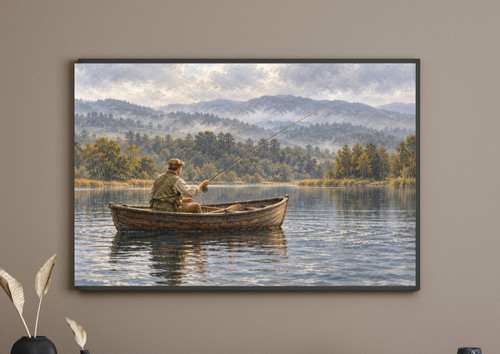 Fly fishing lake print angler - lake,