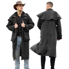 Premium Unisex Western Long Duster Oilskin Jacket Waterproof Coat Free Shipping
