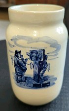 Vintage Delft  Hand Painted Blue Pottery White Porcelain Jar  Canister