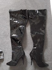 Pleaser Seduce-3010 Black Patent 5" Stiletto Heel  Thigh High Boots